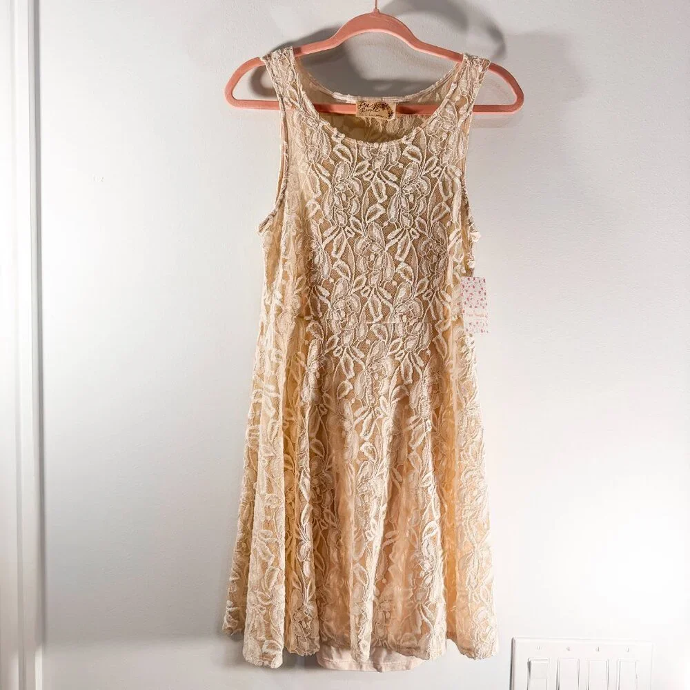 NWT Free People Miles‎ of Lace Mini Tank Dress in Ivory/Alabaster Women's Size S